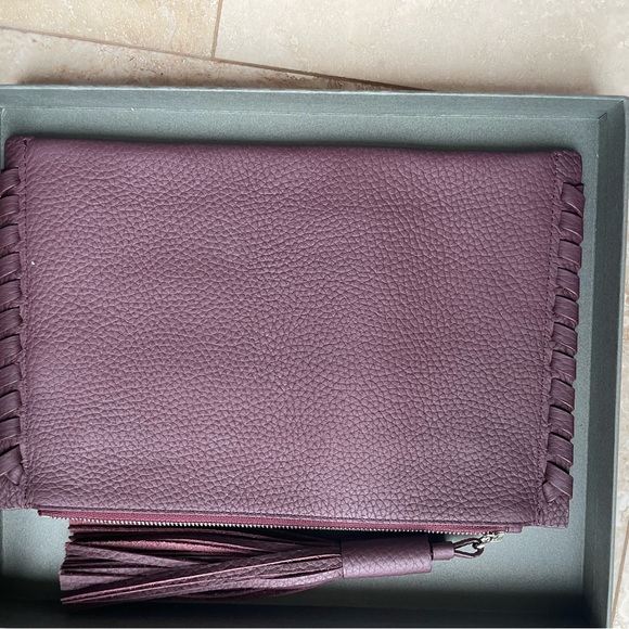 ALL SAINTS kepi clutch pouch burgundy red. Pebbled leather. PREOWNED w/ tag - Picture 2 of 10